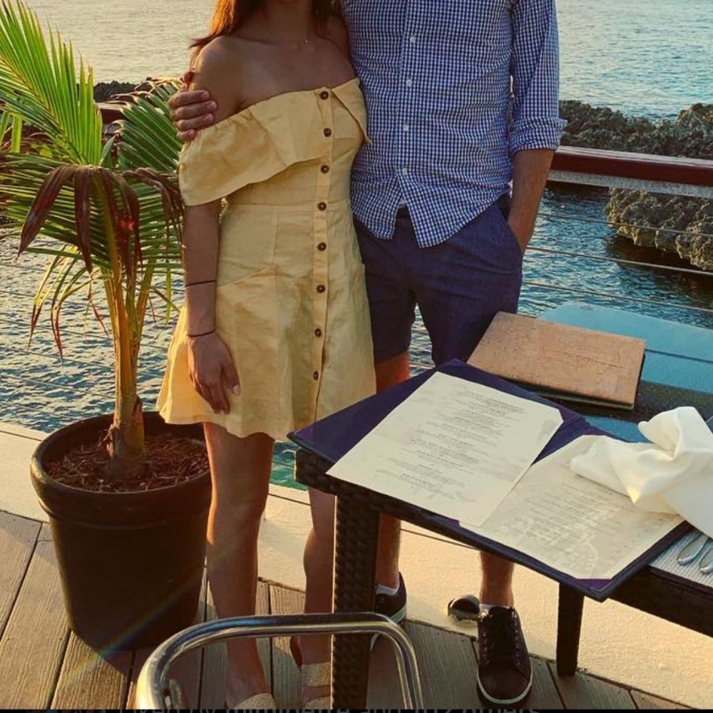 Reformation Yellow off the shoulder dress